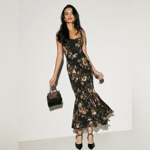 Reformation Irisa Dress Black Floral - Size 8